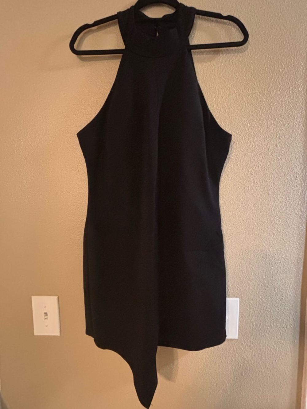 Crystal Doll Black Halter Mini Dress with Pointed Asymmetric Hem